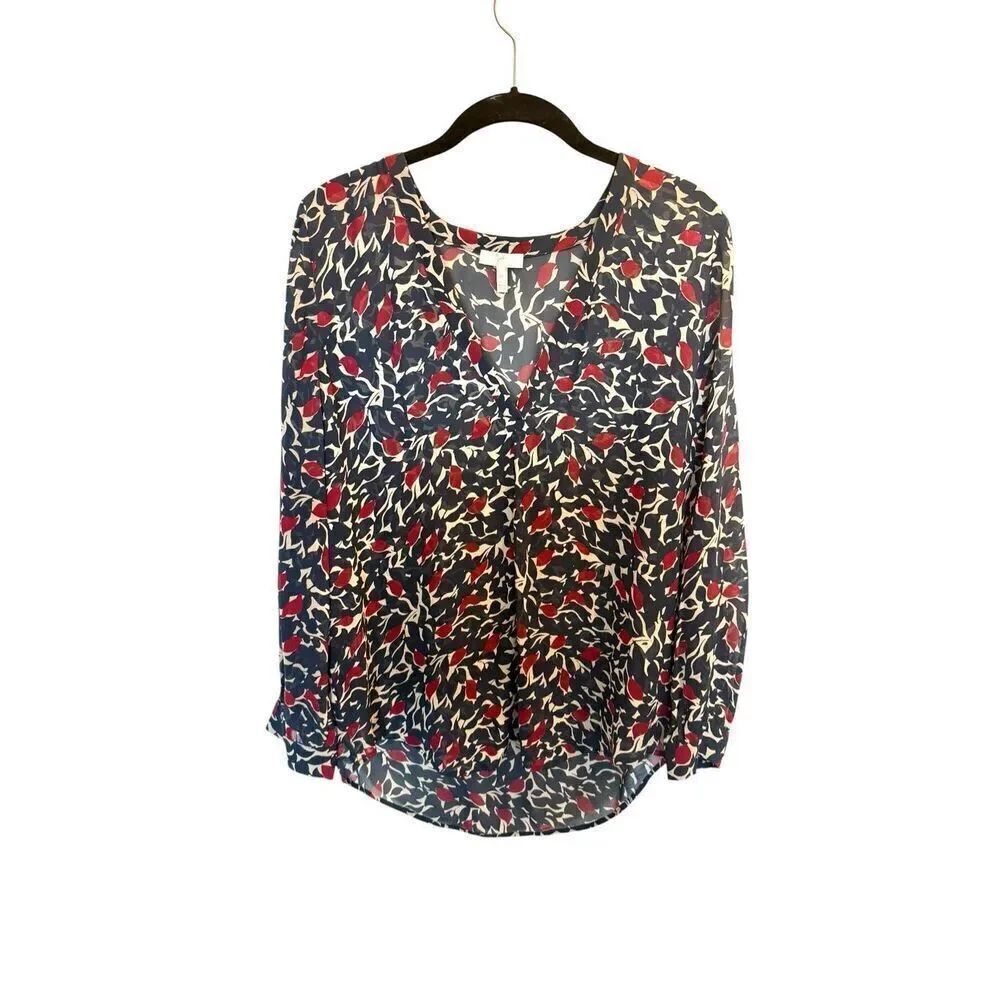 Joie 100% silk navy and red floral print blouse size medium